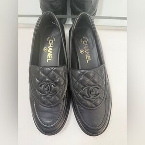 CHANEL Lambskin Quilted CC Turnlock Loafers black 38 1/2